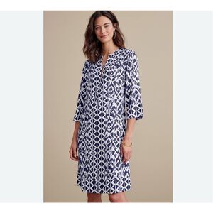Soft Surroundings Raven Dress Women’s M Navy White Ikat 3/4 Sleeve